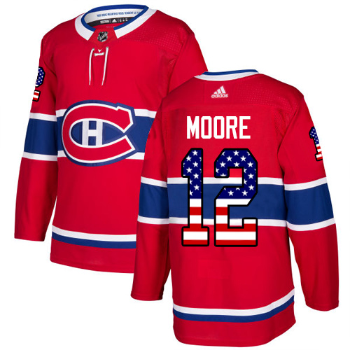 Adidas Canadiens #12 Dickie Moore Red Home Authentic USA Flag Stitched NHL Jersey - Click Image to Close